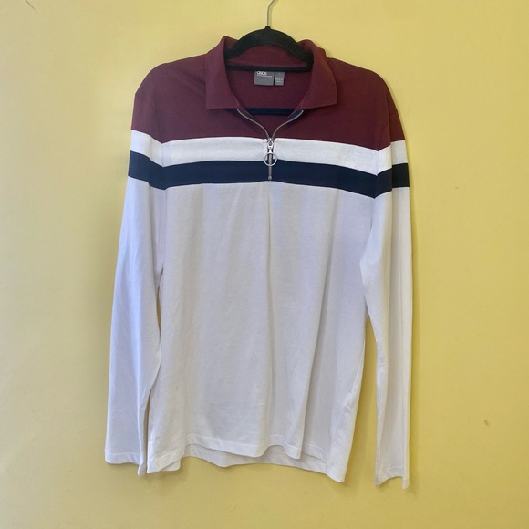 Asos Men’s Long Sleeve Size XL Color Block Burgundy White Half Zip - Picture 1 of 8
